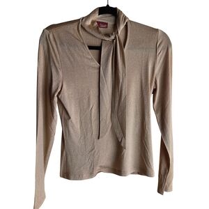 Vintage Hammer Gold Sparkly Long Sleeve Women's Top With Neck Tie